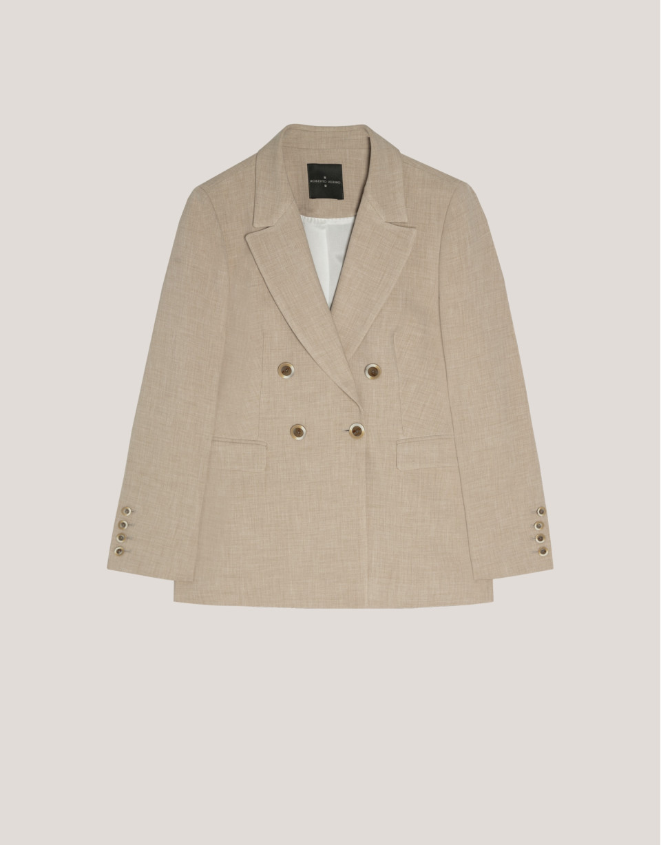 Blazer cruzada doble crepé beige - Mujer | Roberto Verino