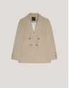 Beige double-breasted blazer in double crepe  | Roberto Verino