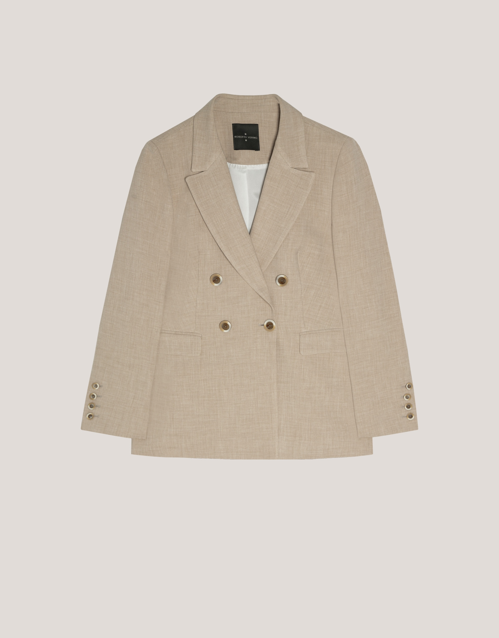 Beige double-breasted blazer in double crepe  | Roberto Verino