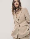 Beige double-breasted blazer in double crepe  | Roberto Verino