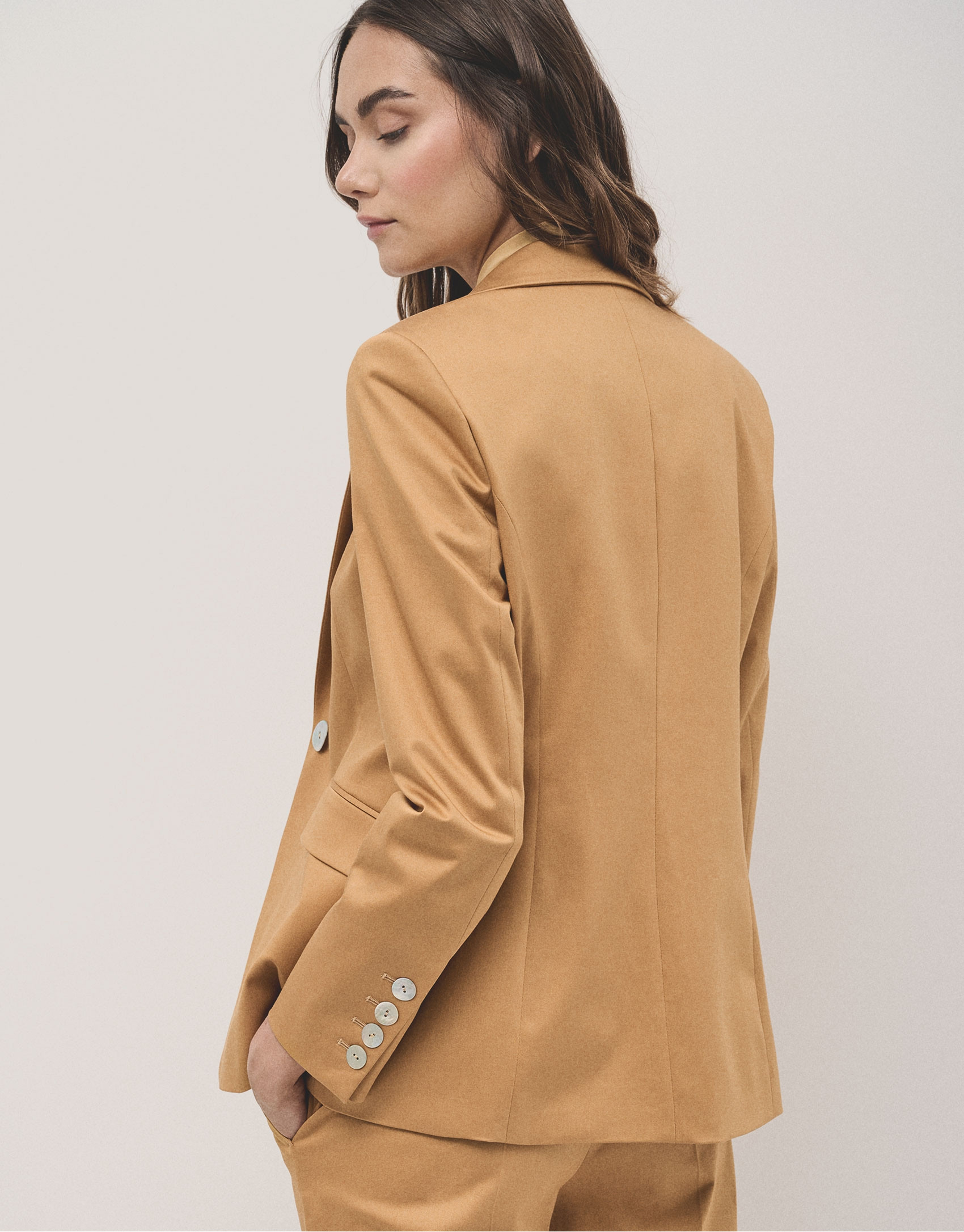 Blazer un botón algodón satinado mostaza | Roberto Verino
