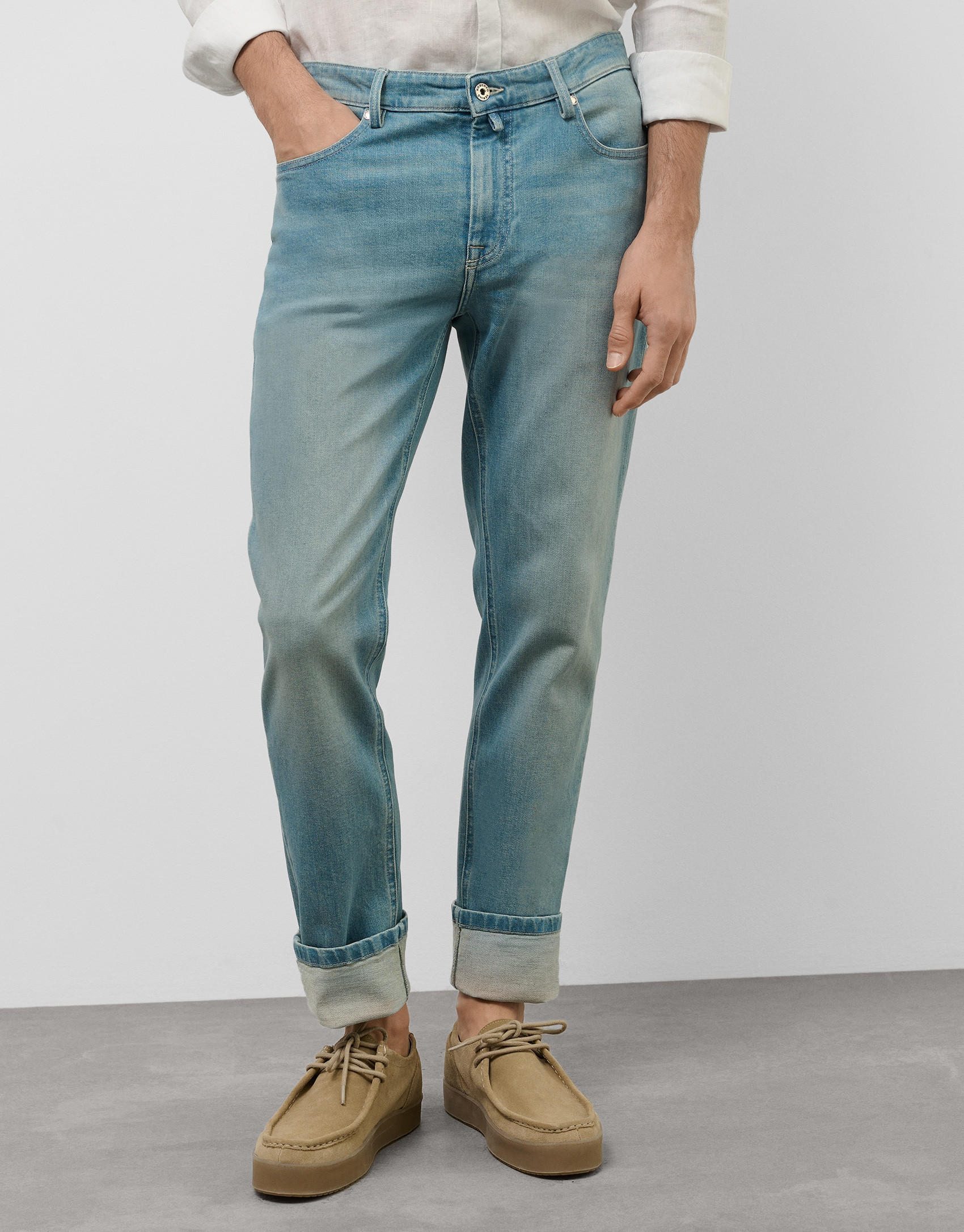 Light blue stone-washed denim jeans - Man | Roberto Verino