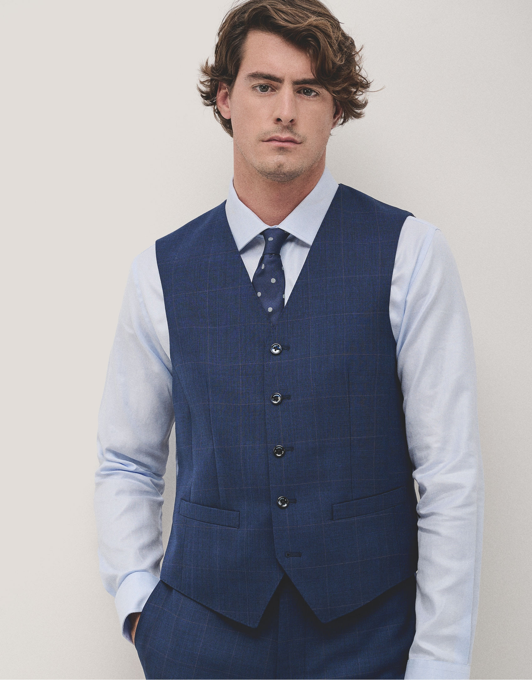 Blue checked with brown profile dress vest | Roberto Verino