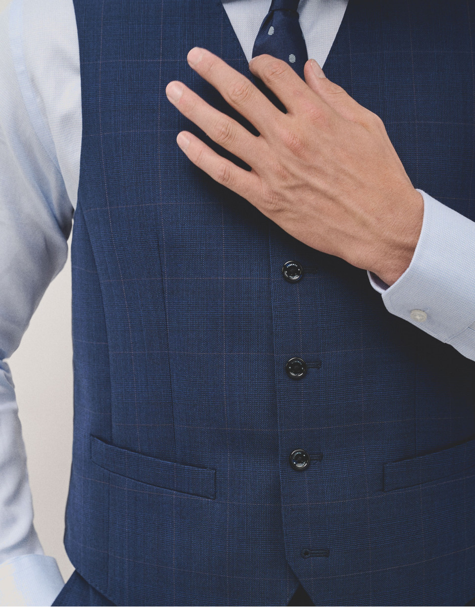 Blue checked with brown profile dress vest | Roberto Verino