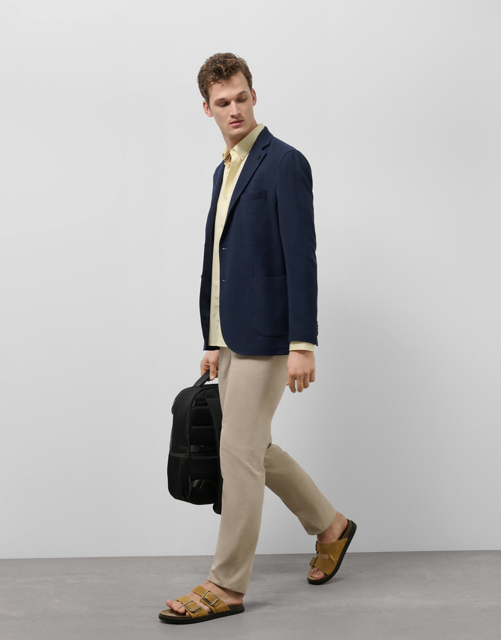 Navy blue melange wool knitted blazer - Man | Roberto Verino