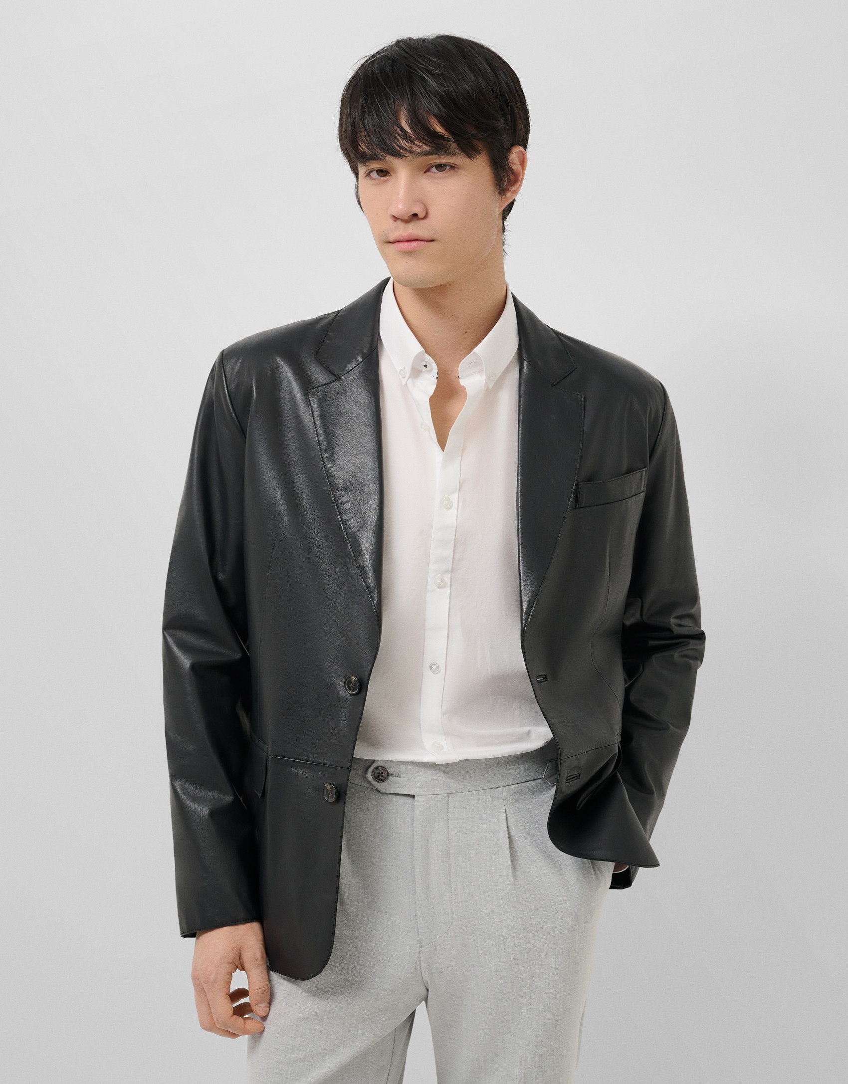 Black leather jacket - Man - SS2025 | Roberto Verino