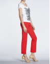 Pantalón recto Jacquard lunares en coral.