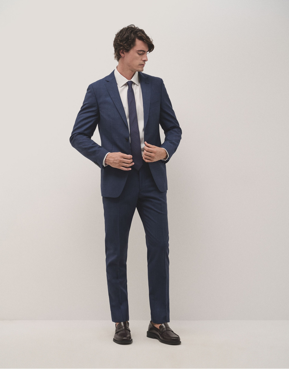 Blue micro-checked, half canvas, slim fit suit | Roberto Verino