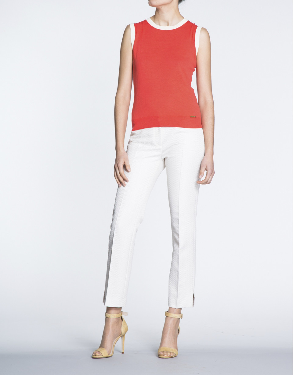 Ivory herringbone straight jacquard pants
