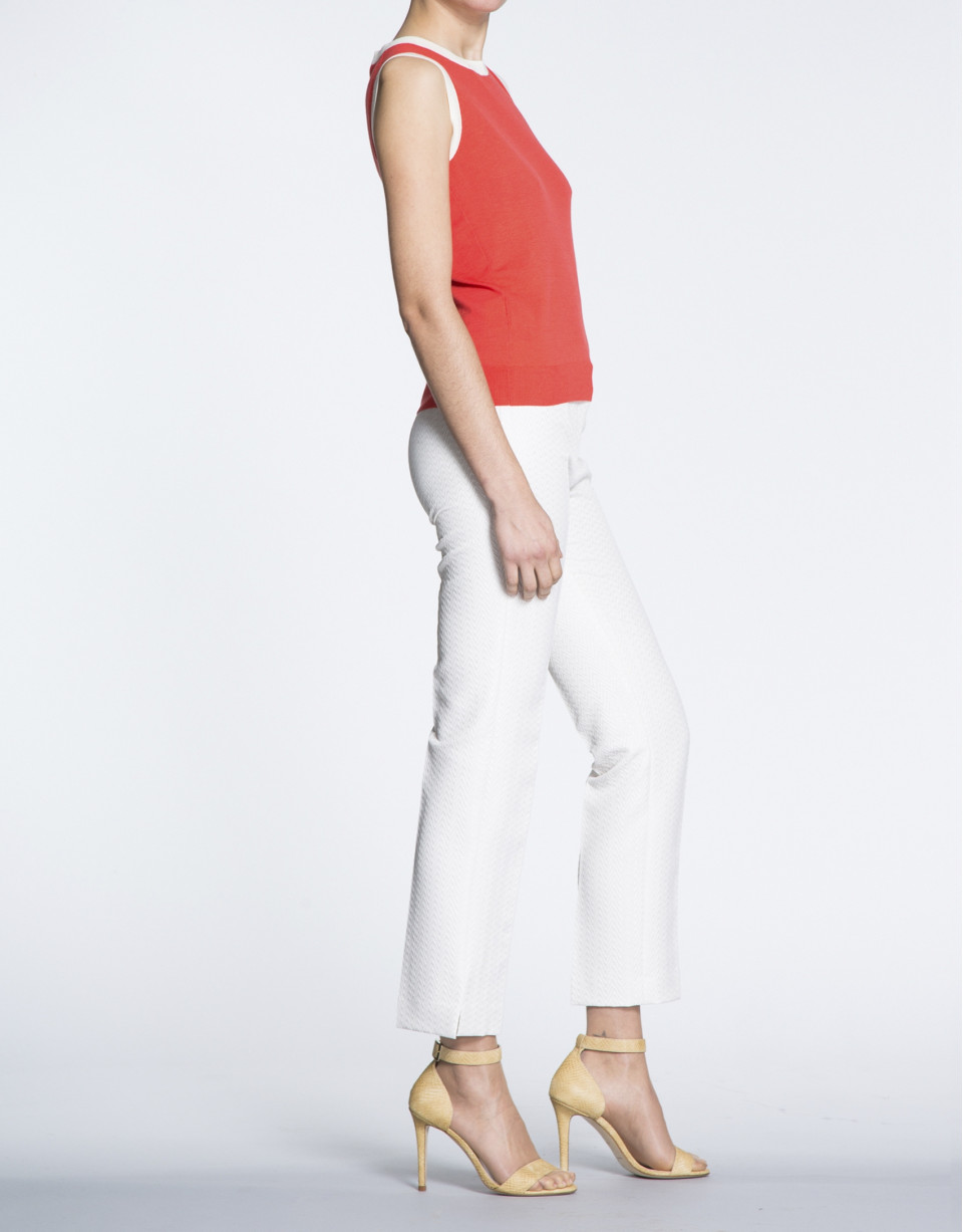 Ivory herringbone straight jacquard pants