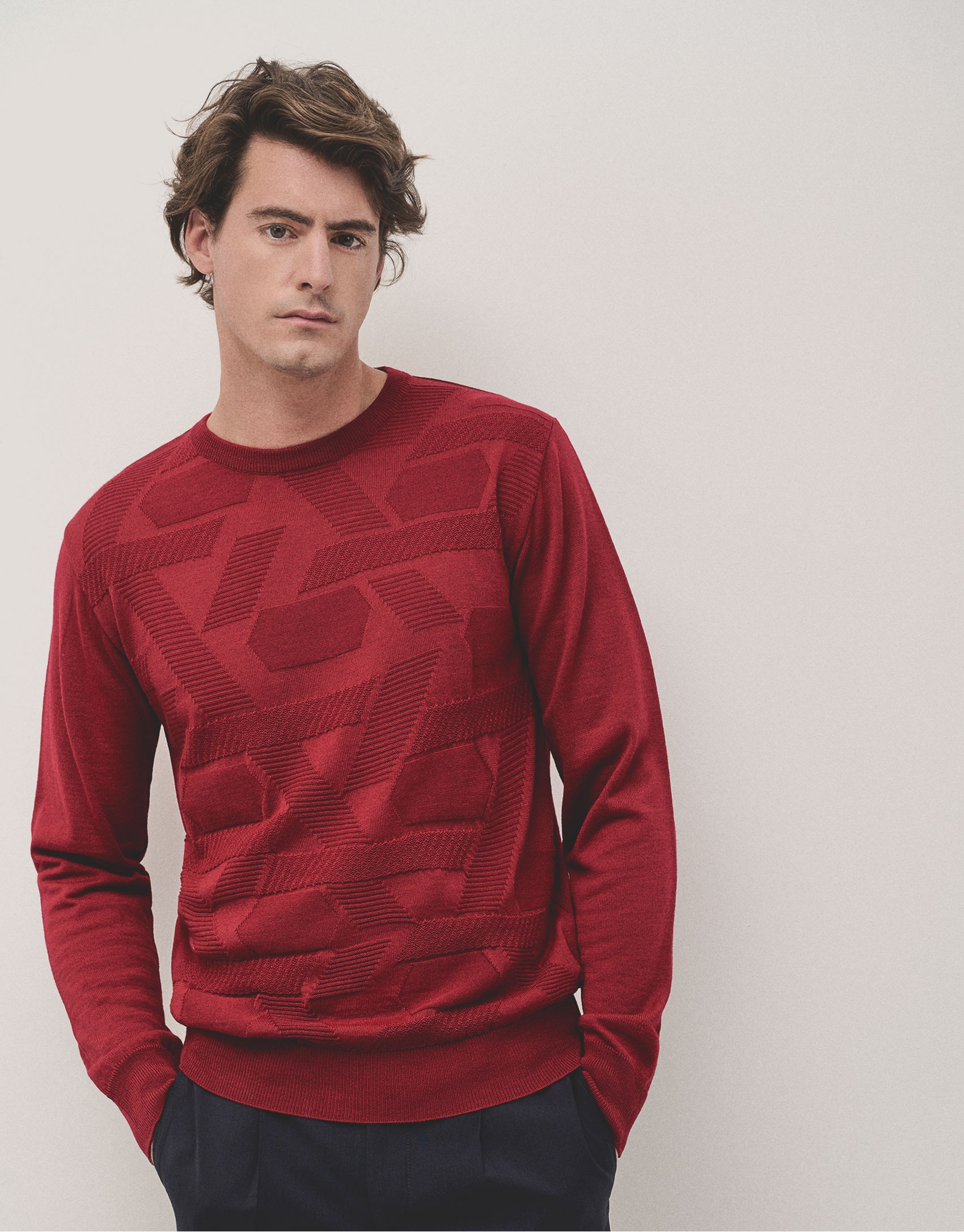 Jersey cuello redondo rojo estructura - Hombre | Roberto Verino