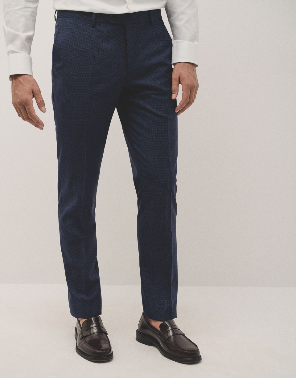 Blue micro-checked, half canvas, slim fit suit | Roberto Verino