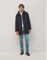 Navy blue trench coat with detachable ... | Roberto Verino