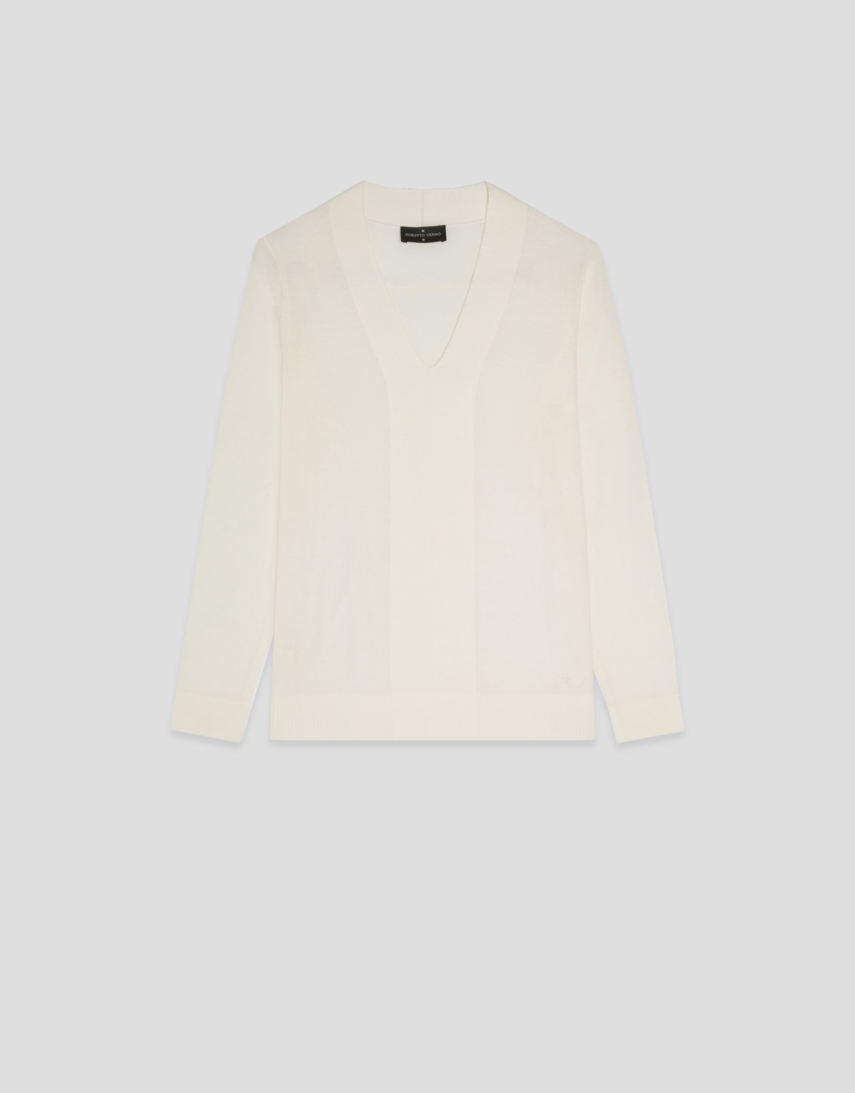 Beige light gauge knit sweater with V-neck | Roberto Verino