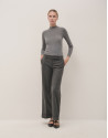 Grey wool and silk rib knitted jumper with ... | Roberto Verino