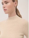 Ecru wool and silk rib knitted jumper with ... | Roberto Verino