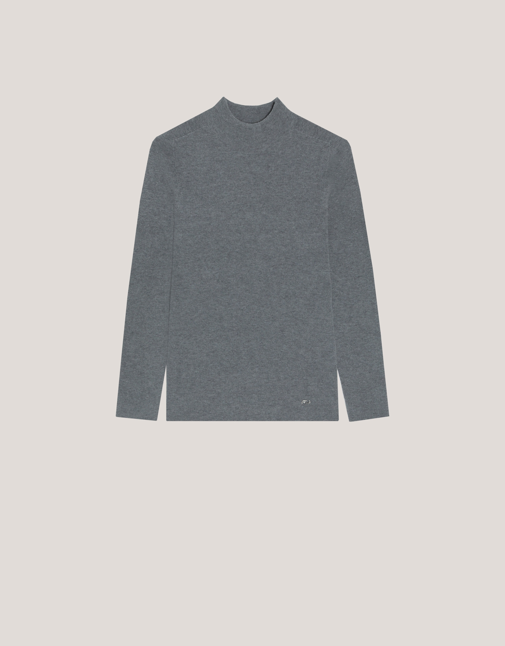 Grey wool and silk rib knitted jumper with ... | Roberto Verino