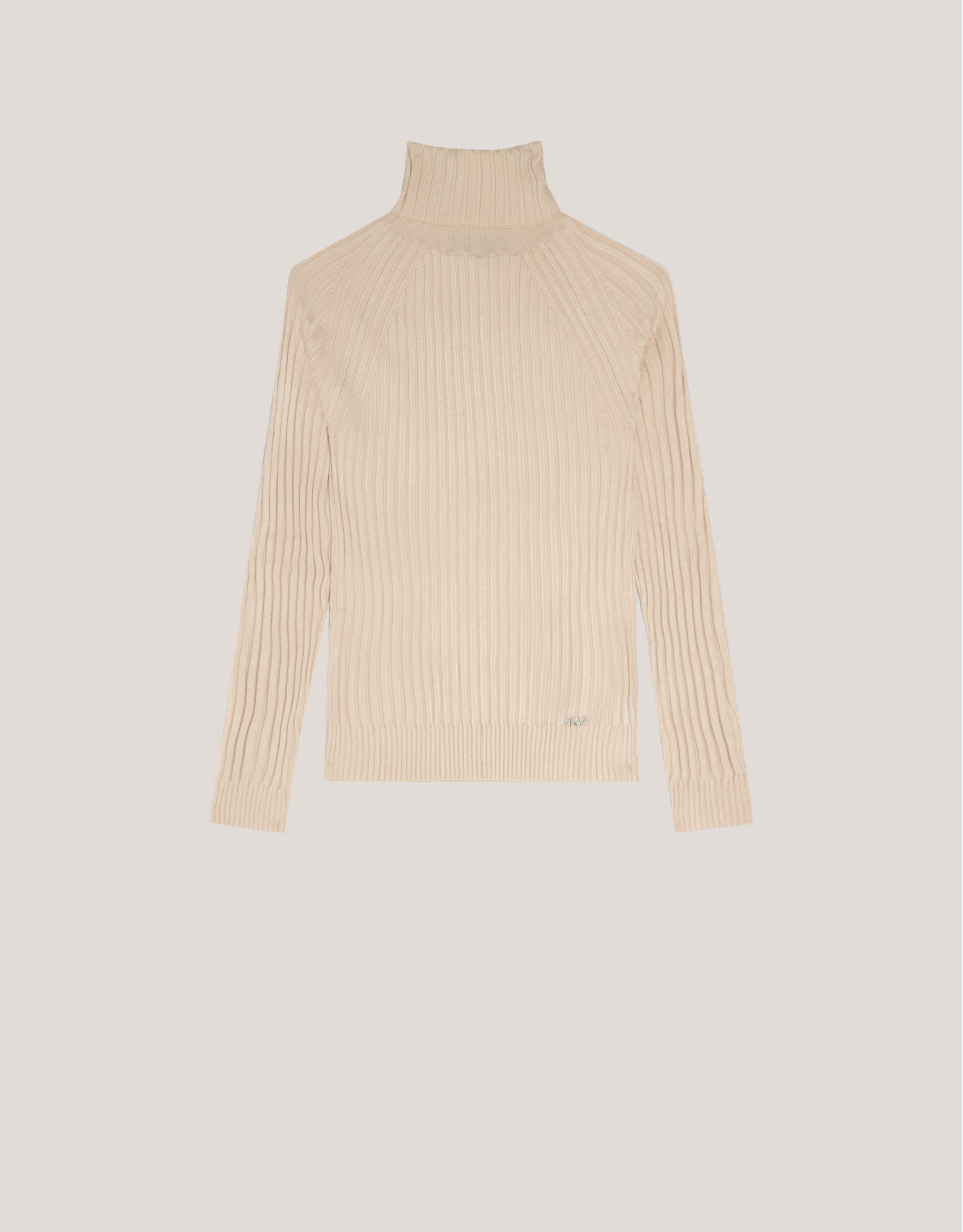 Beige ribbed turtleneck jumper - Woman - AW2024 | Roberto Verino