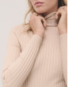 Beige ribbed turtleneck jumper - Woman - AW2024 | Roberto Verino