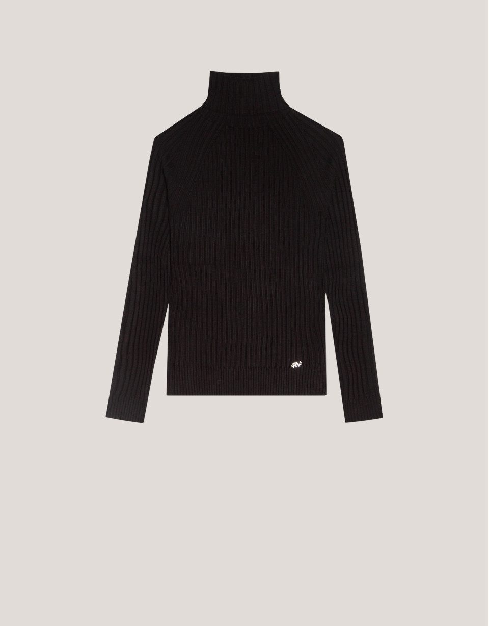 Black ribbed turtleneck jumper - Woman - AW2024 | Roberto Verino