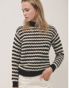 Jersey cuello subido jacquard listas blanco y... | Roberto Verino