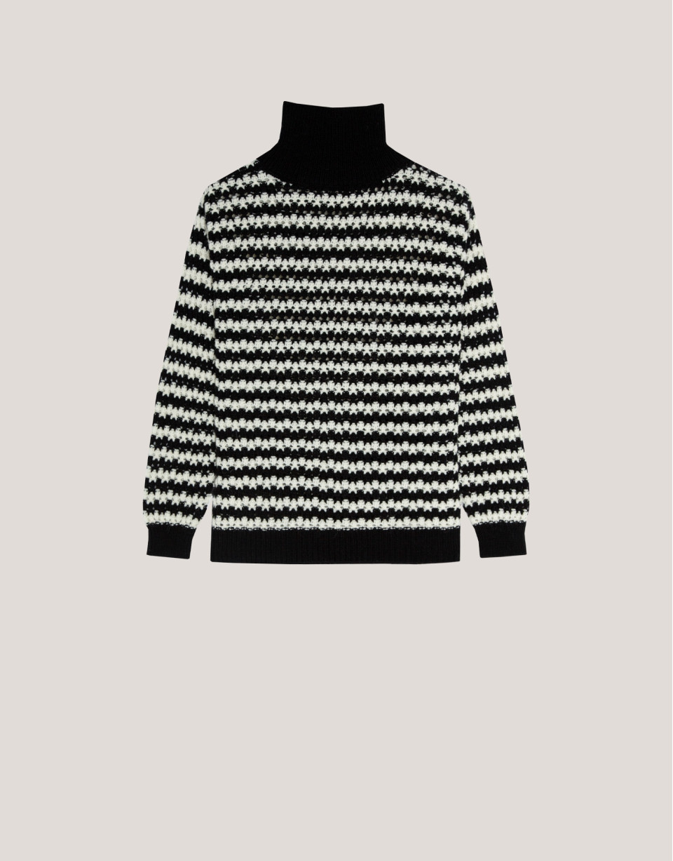 Black and white striped jumper in jacquard ... | Roberto Verino