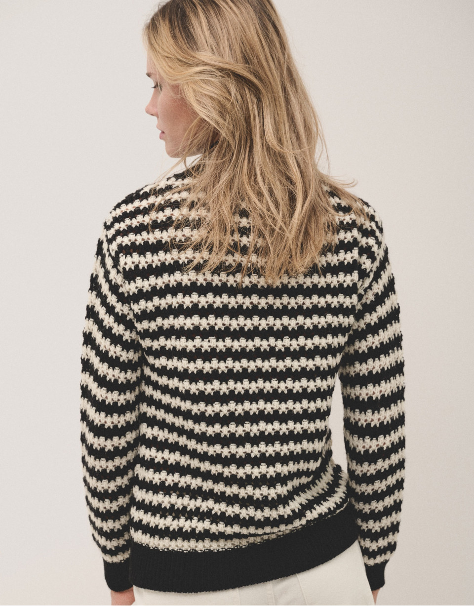 Black and white striped jumper in jacquard ... | Roberto Verino