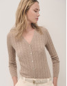 V-neck cardigan knitted wool beige - Woman | Roberto Verino