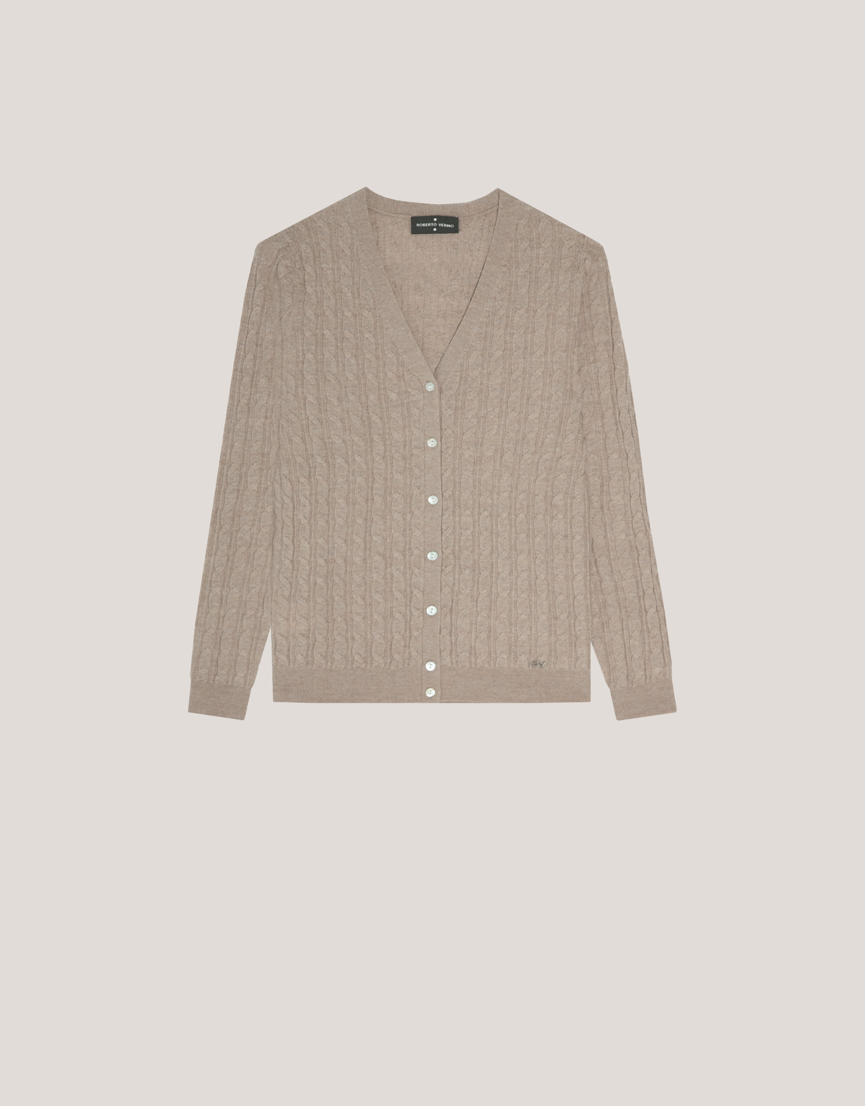 V-neck cardigan knitted wool beige - Woman | Roberto Verino