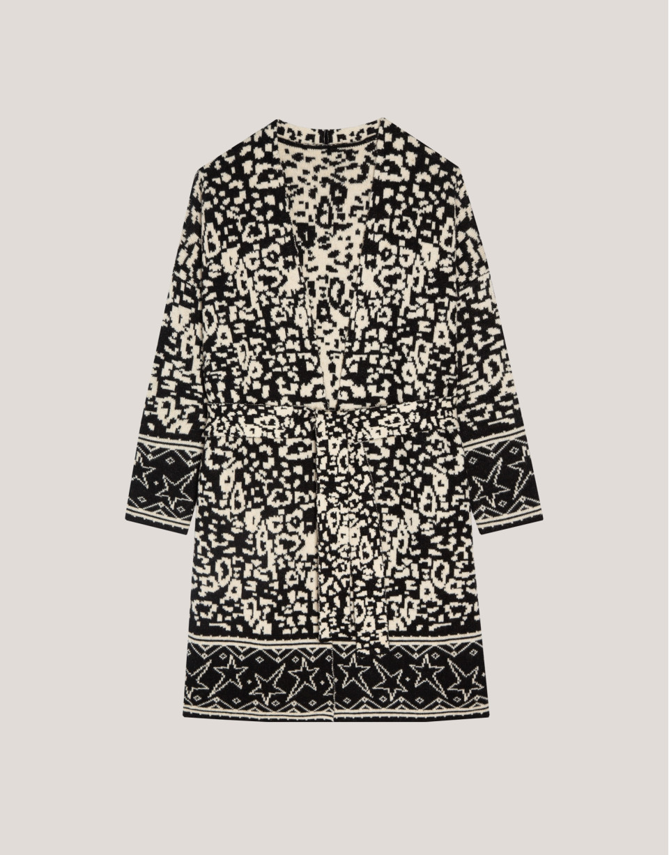 Chaqueta larga punto lúrex blanco y negro | Roberto Verino