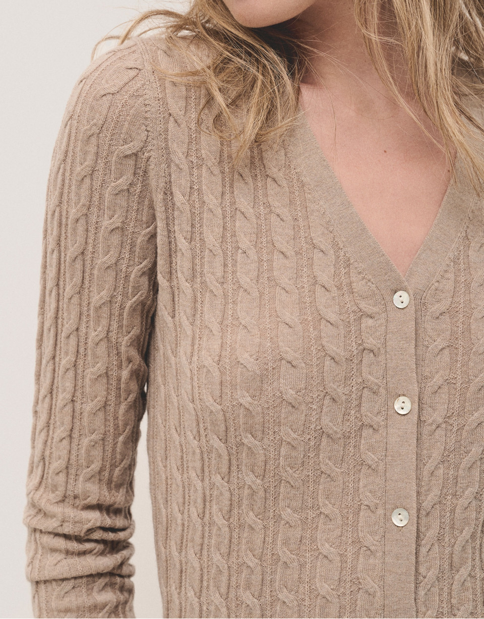 V-neck cardigan knitted wool beige - Woman | Roberto Verino