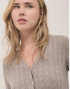 Chaqueta cuello pico punto de lana topo - Mujer | Roberto Verino