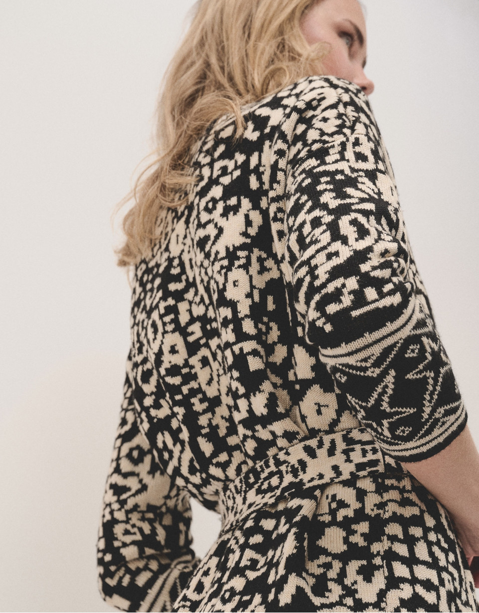 Long black and white lurex knitted cardigan | Roberto Verino