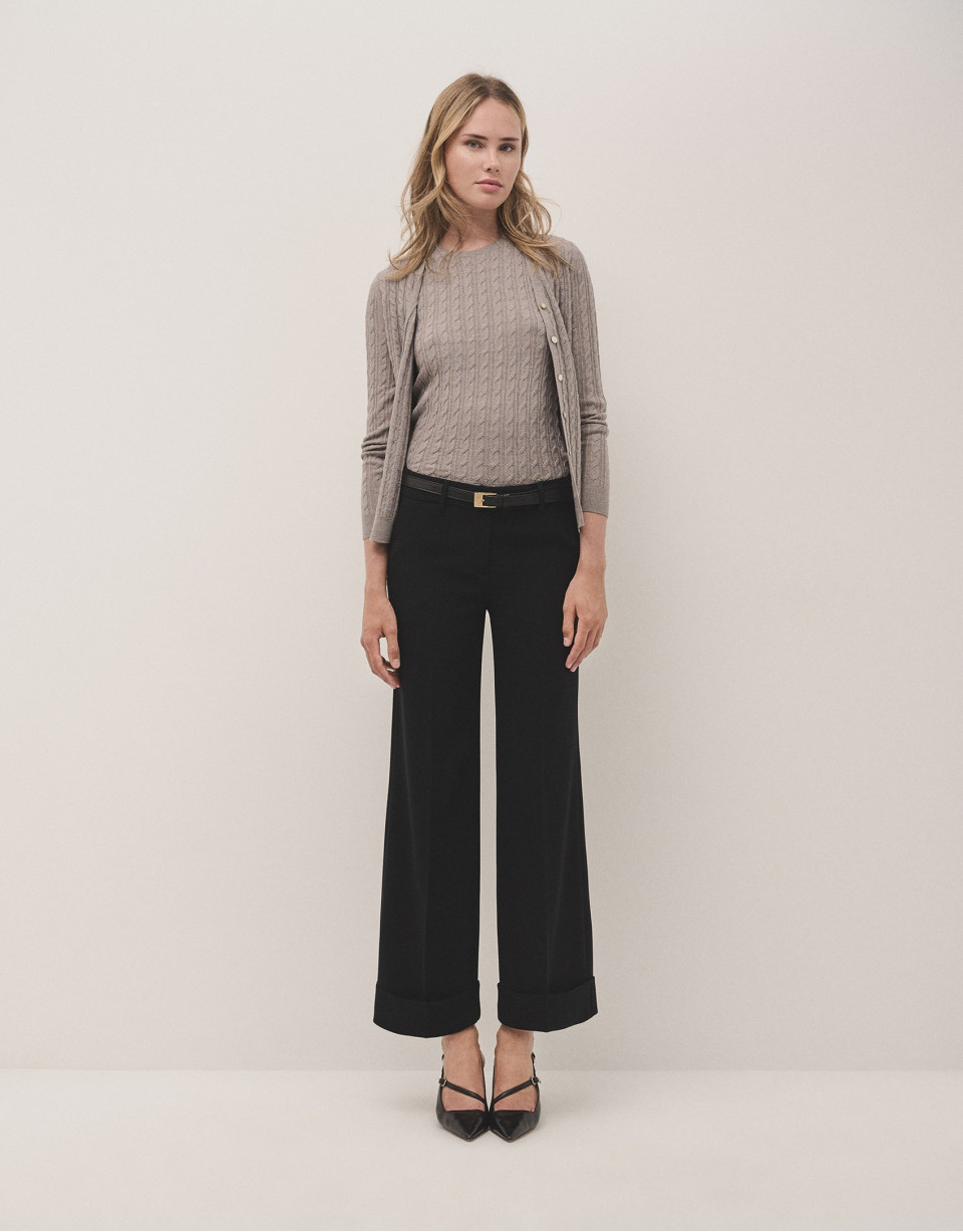 V-neck cardigan knitted wool taupe - Woman | Roberto Verino
