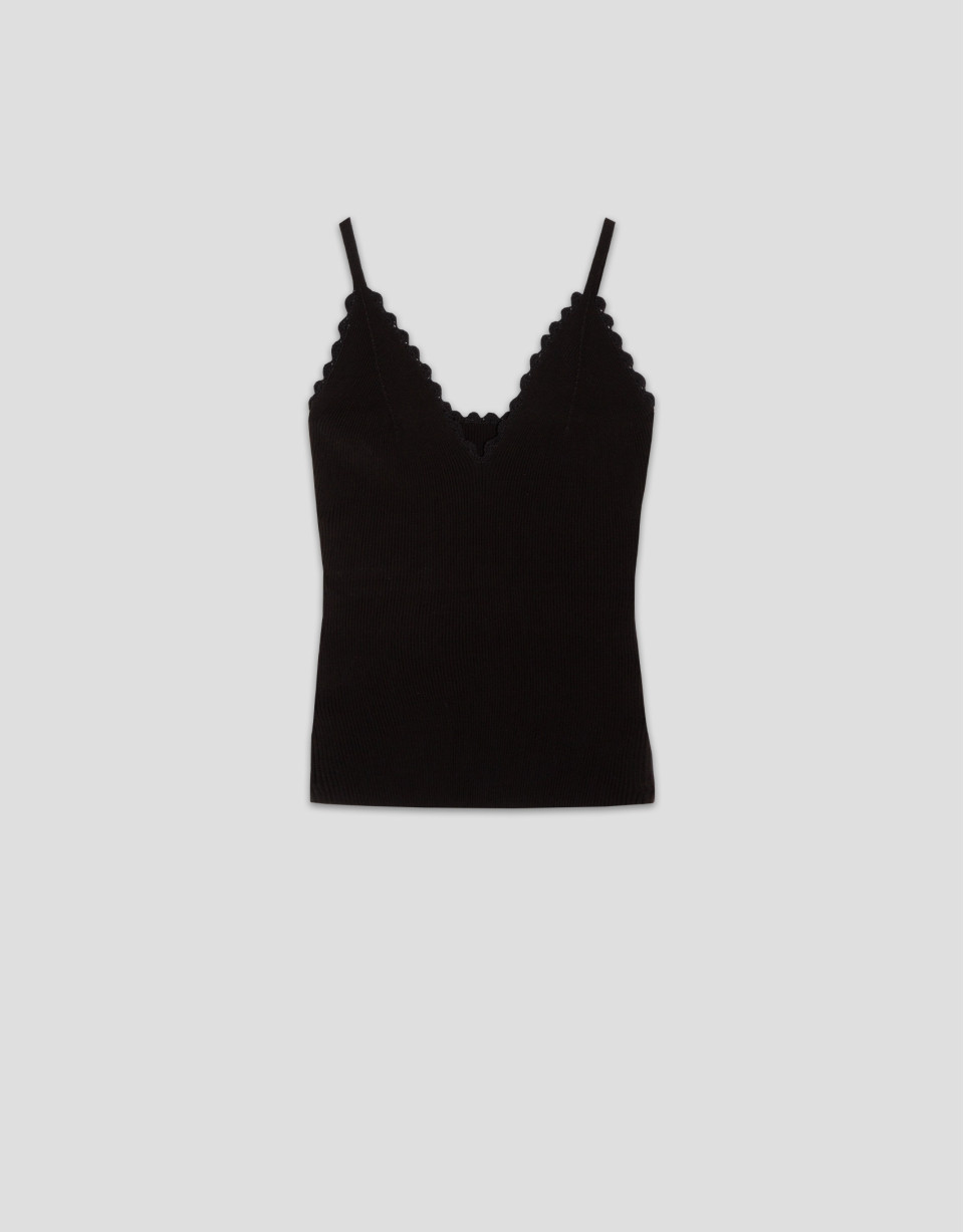 Top tirantes punto y ganchillo negro - Sale | Roberto Verino