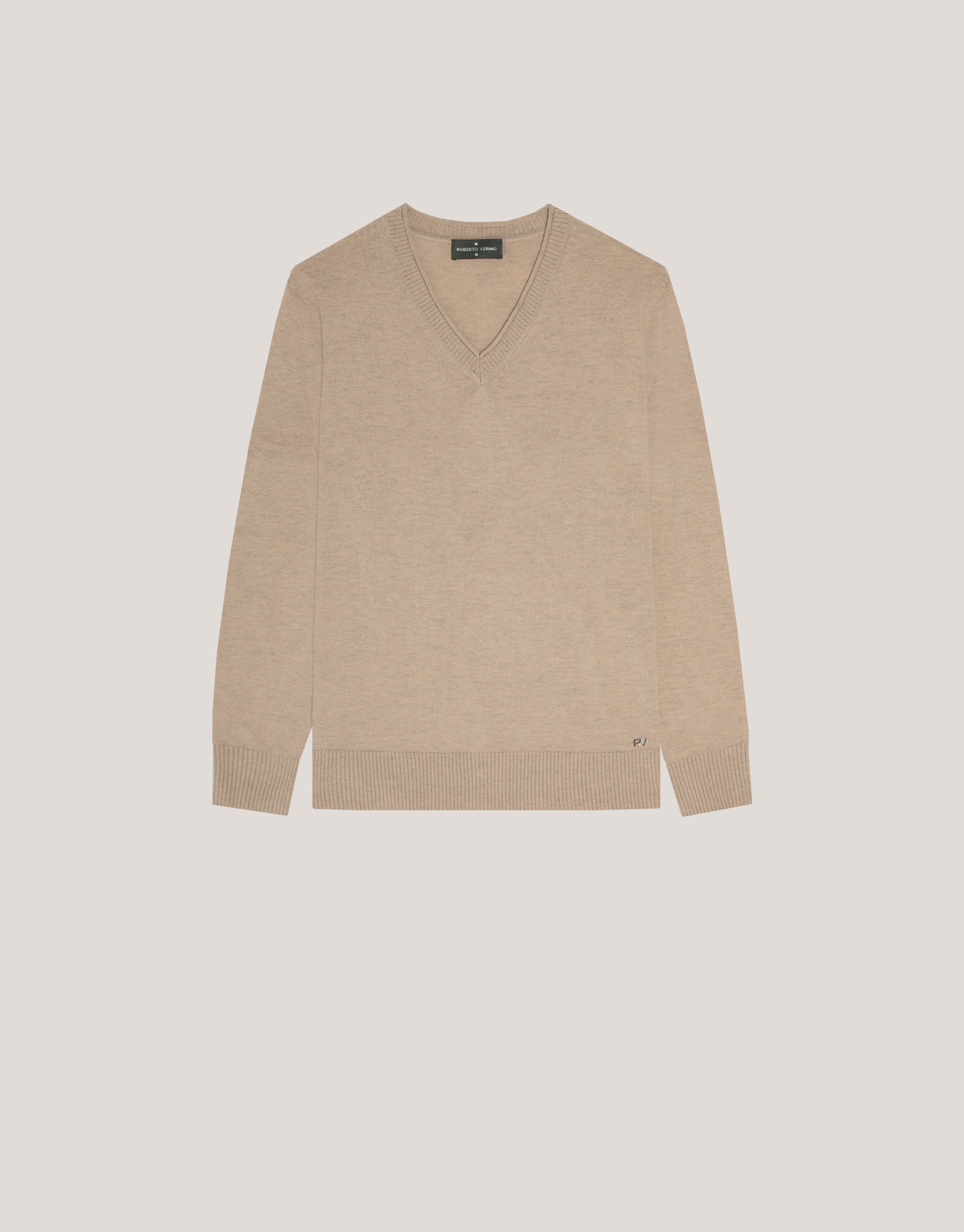 Camel V-neckline jumper in wool and silk | Roberto Verino