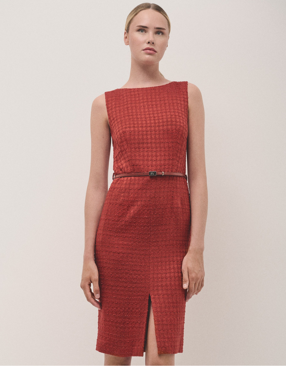 Tile colored sleeveless woven dress with ... | Roberto Verino