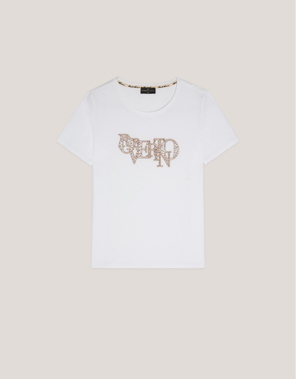 Camiseta algodón blanca con logo bordado con... | Roberto Verino