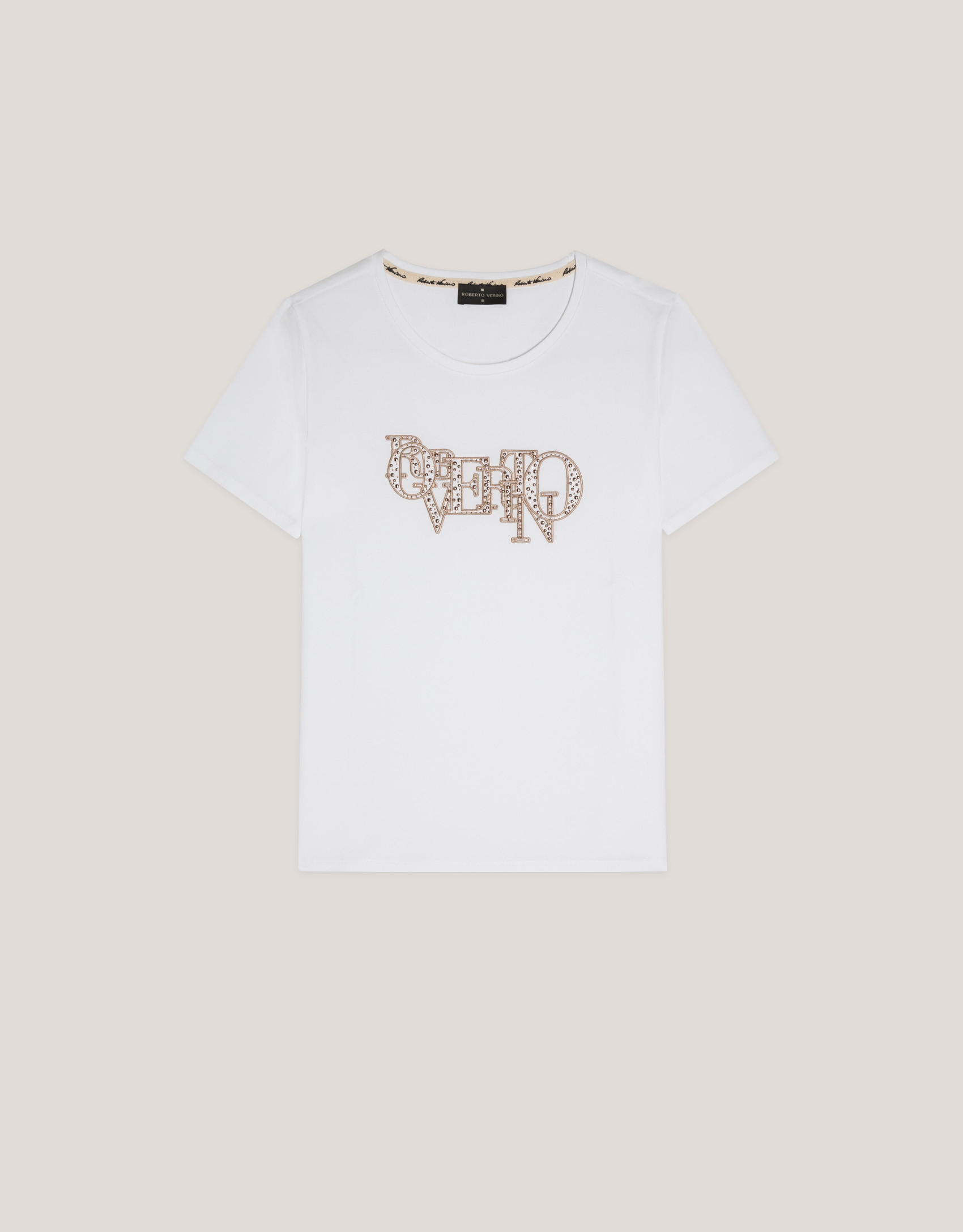 White cotton top with embroidered logo and studs | Roberto Verino