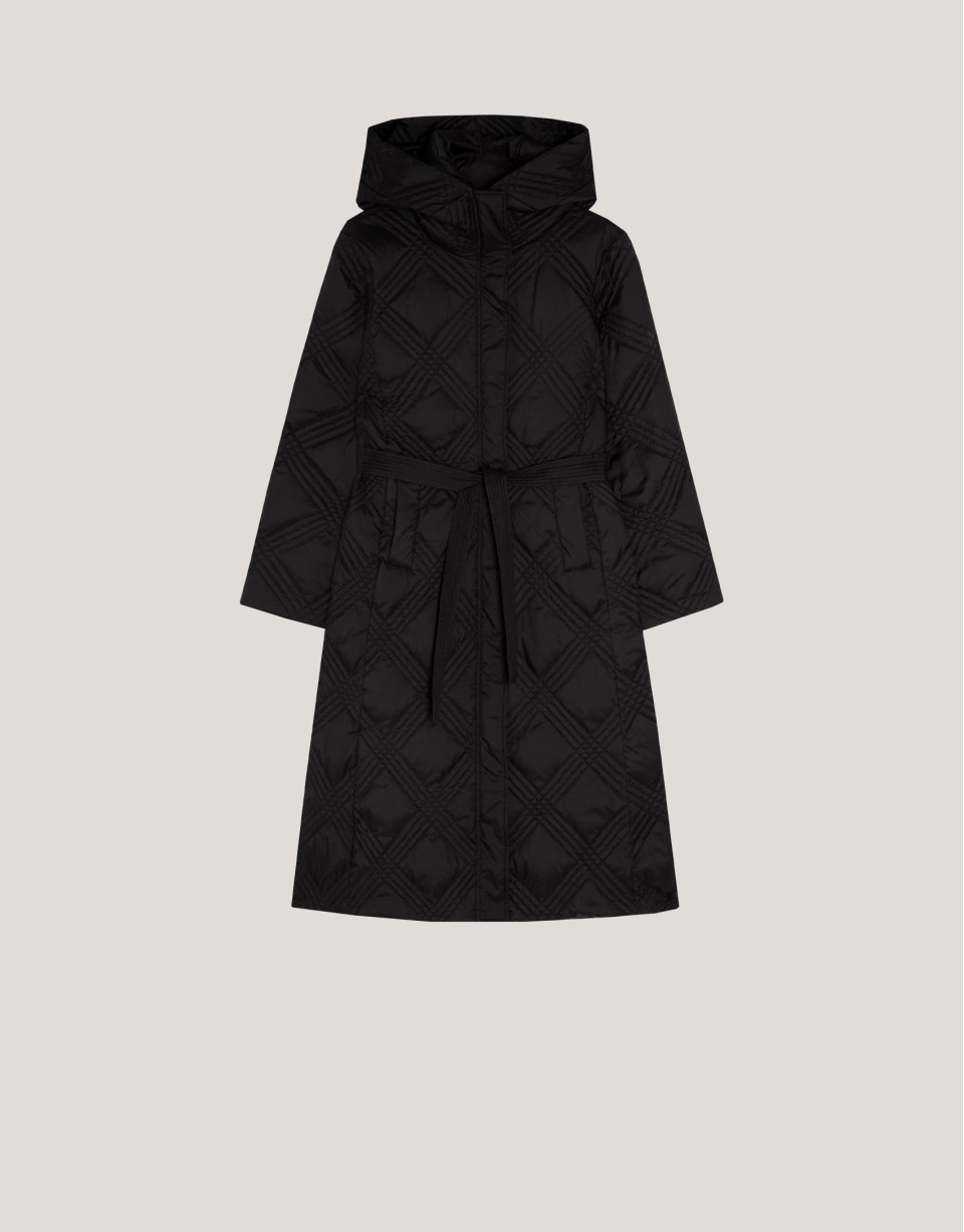 Long black diamond quilted coat  - Woman | Roberto Verino