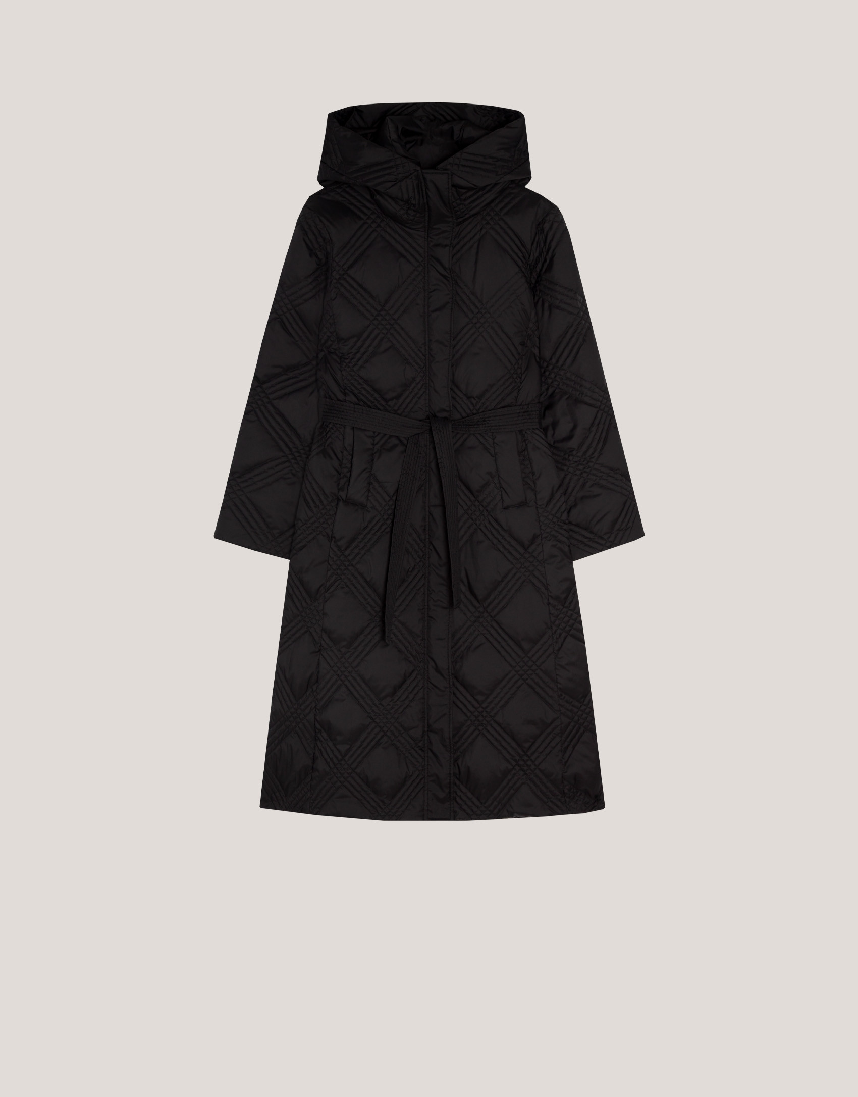 Long black diamond quilted coat  - Woman | Roberto Verino
