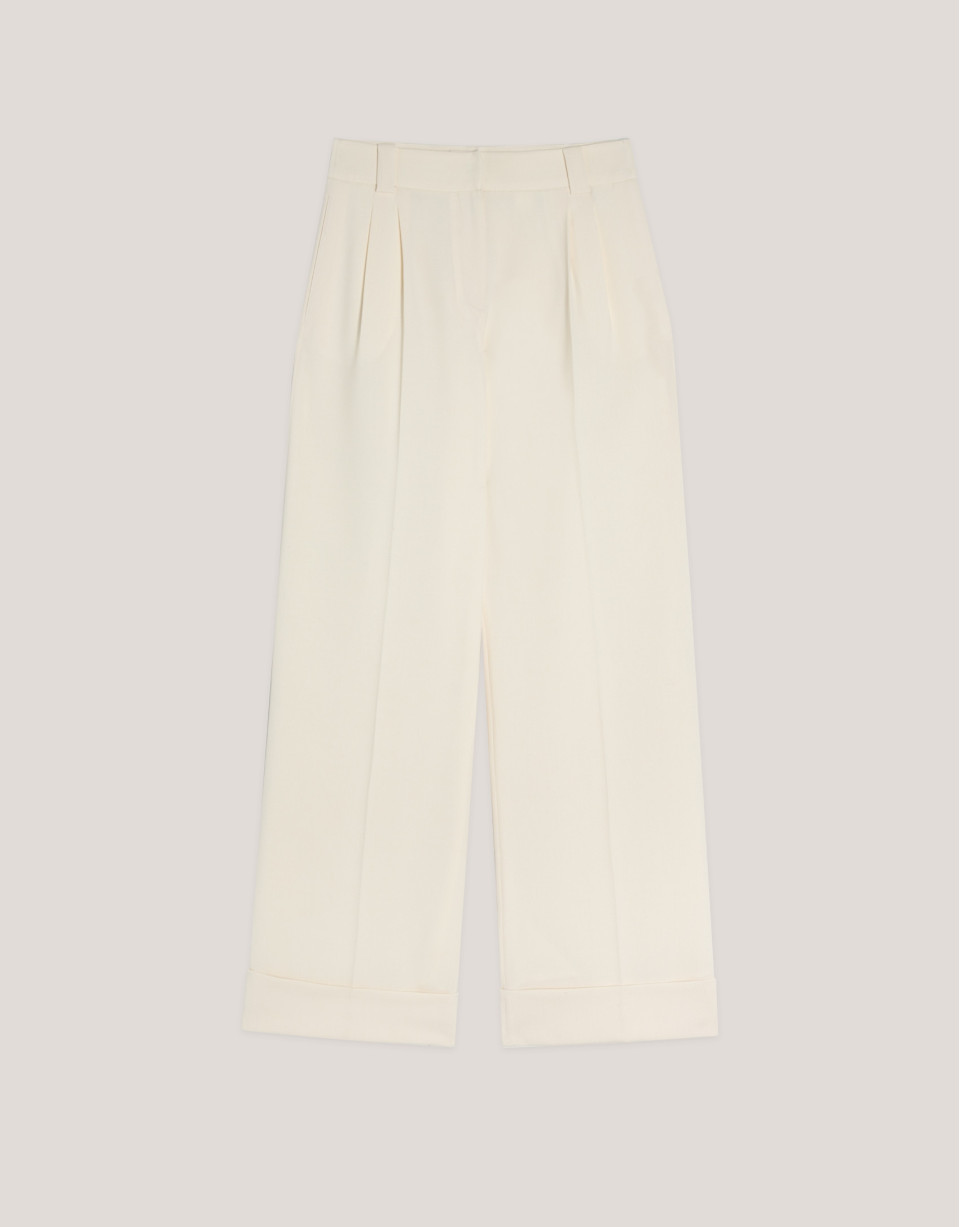 Ecru crepe tailored pants with rolled-up hem | Roberto Verino