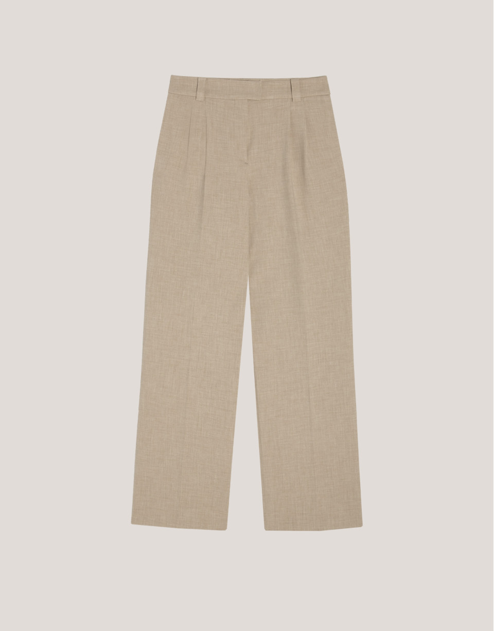 Beige straight double crepe pants with darts | Roberto Verino