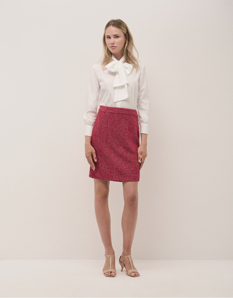 Camisa con lazada algodón blanco jacquard rombo | Roberto Verino