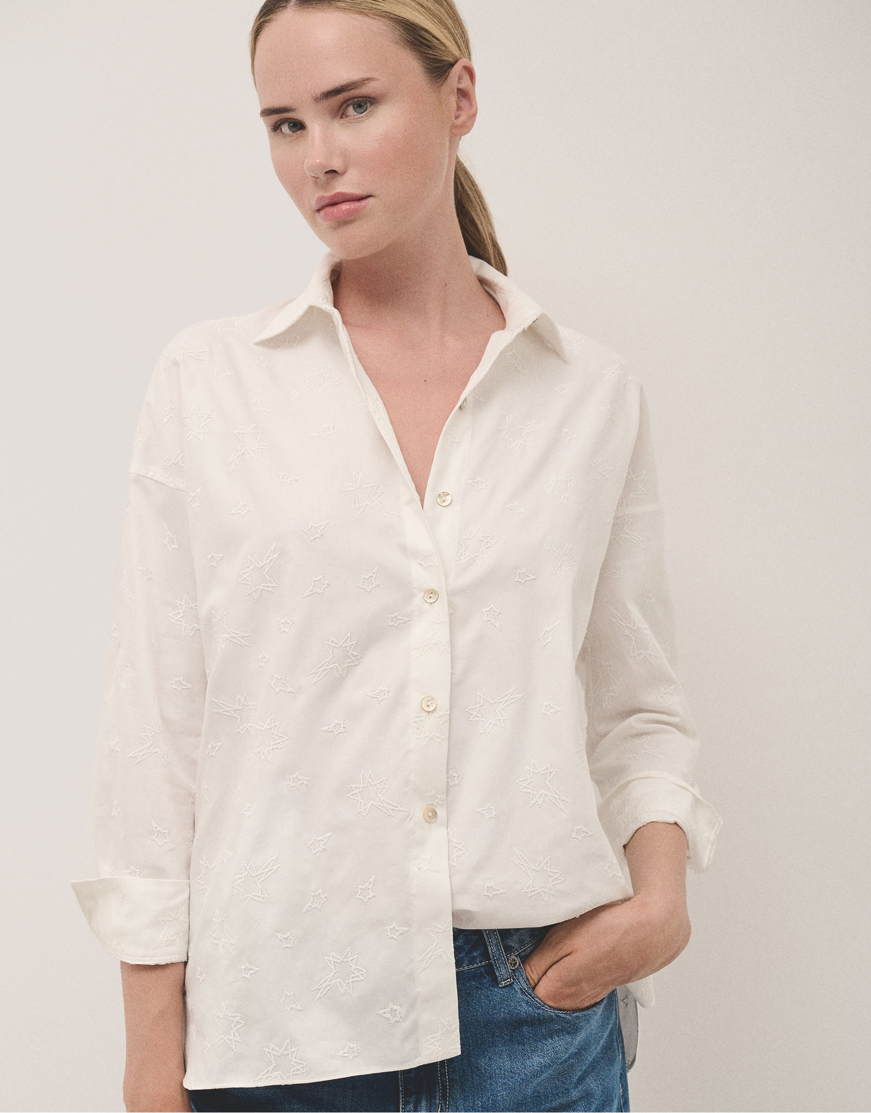 Raspberry oversize satin cotton blouse with ... | Roberto Verino