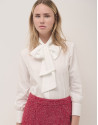 White cotton jacquard rhrombus shirt with bow | Roberto Verino