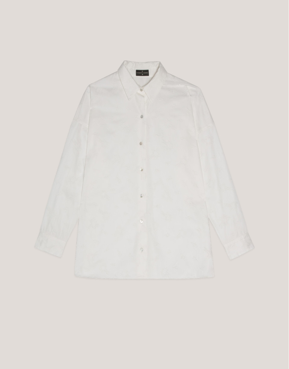 Blusa oversize algodón satinado blanco con ... | Roberto Verino