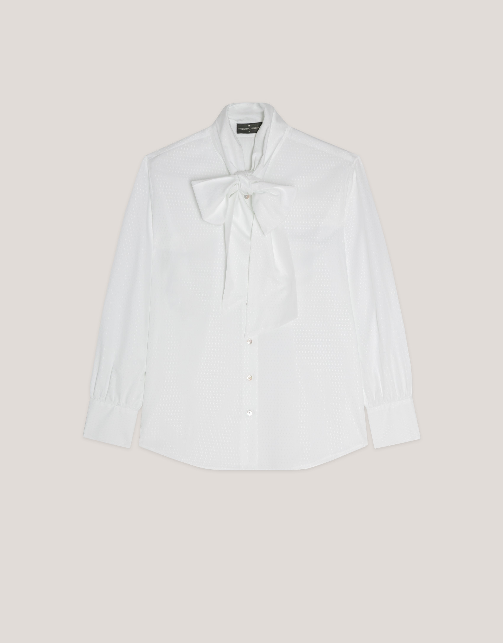 White cotton jacquard rhrombus shirt with bow | Roberto Verino