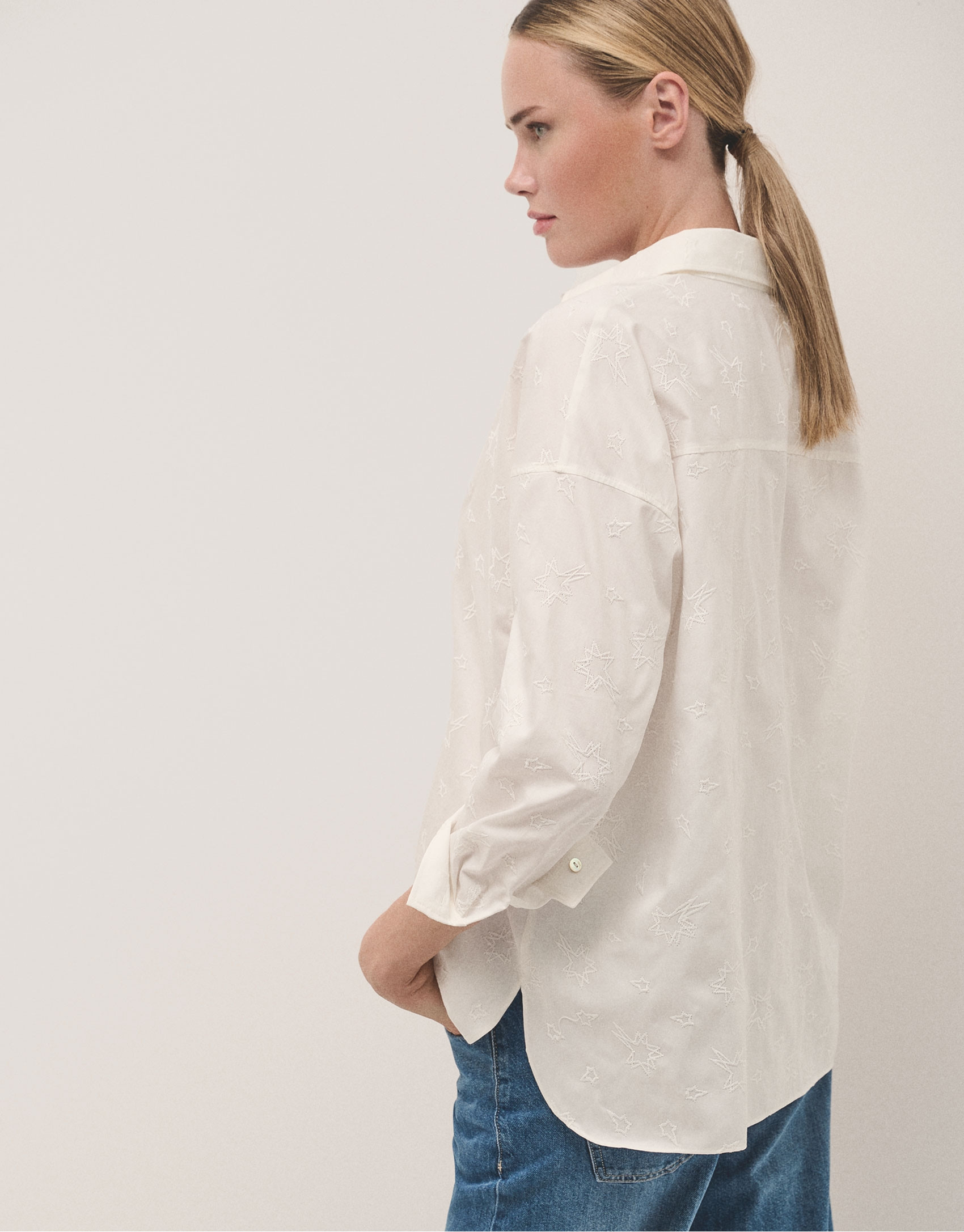 Raspberry oversize satin cotton blouse with ... | Roberto Verino