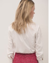White cotton jacquard rhrombus shirt with bow | Roberto Verino